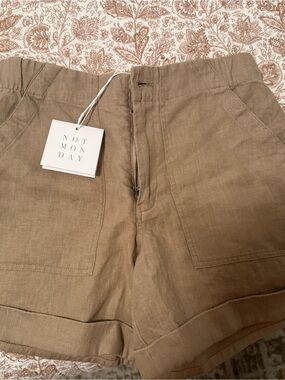 NOT MONDAY Womens Linen Blend Tan Shorts